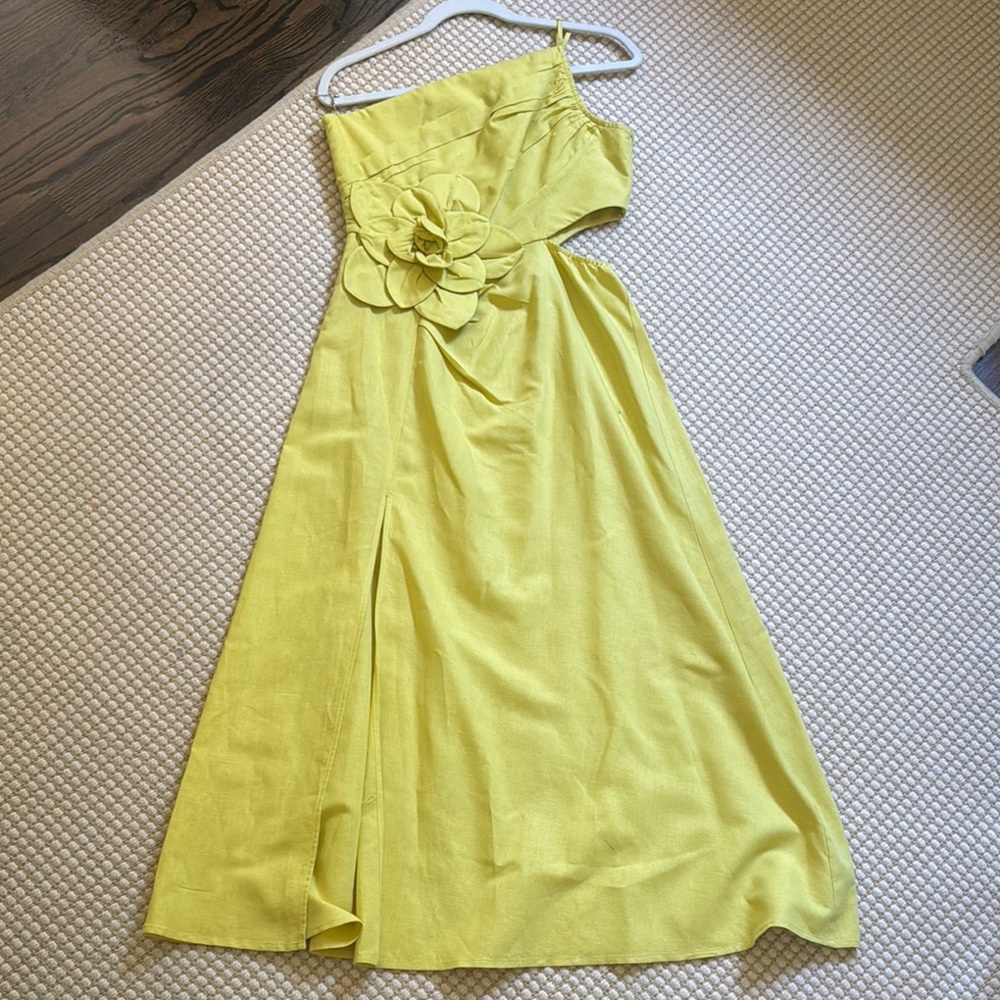 Yumi Kim One-Shoulder Yellow Dress with Floral Detail